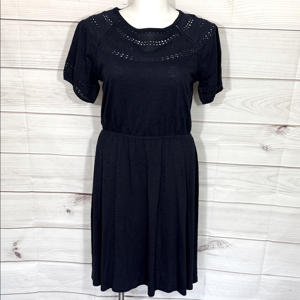 NWT Talbots Navy Short Sleeve Eyelet Dress Size Large
